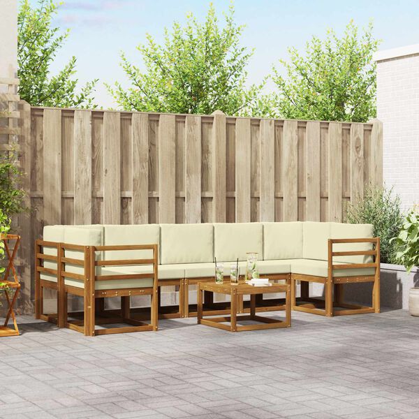 vidaXL Outdoor-Sofagarnitur mit Kissen 8 pcs Natur und Creme