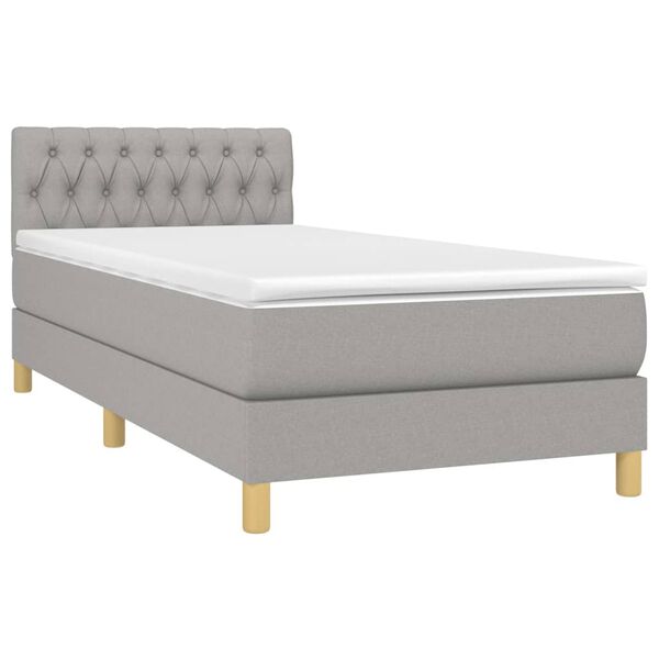 vidaXL Boxspringbett mit Matratze & LED Hellgrau 90x190 cm Stoff