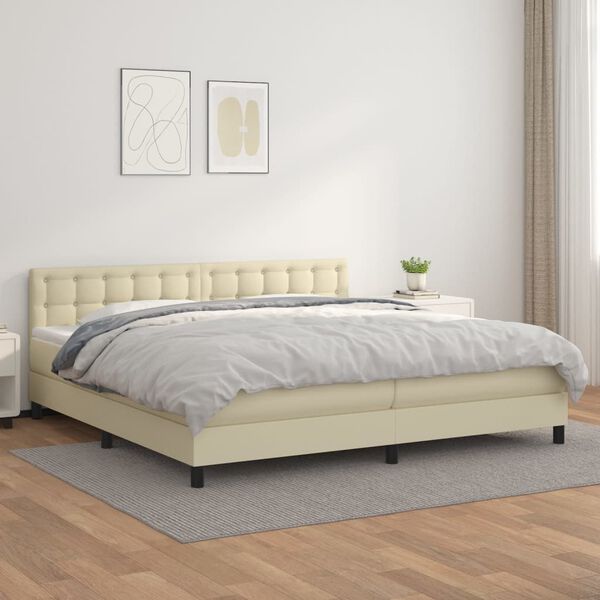 vidaXL Boxspringbett mit Matratze Creme 200x200 cm Kunstleder