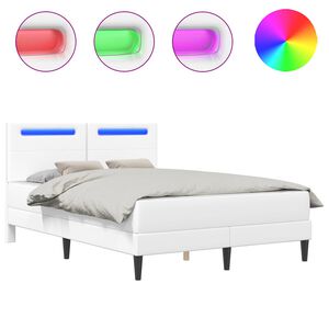 vidaXL Bettrahmen mit LED-Lichtleisten Wei&szlig; 160 x 200 cm Kunstleder