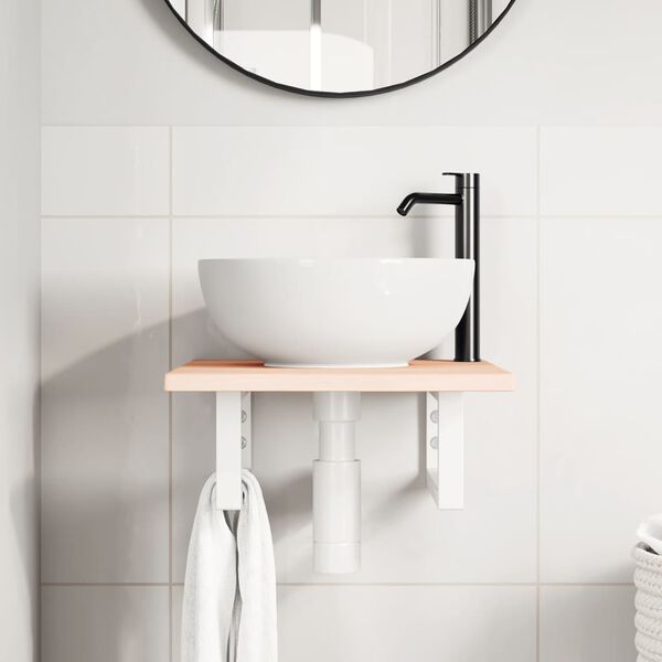 vidaXL Waschtischplatte mit Halterung Stahl und Massivholz Eiche