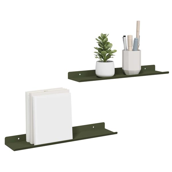 vidaXL Schwebendes Regal 2 pcs Olive Gr&uuml;n 40 x 8,5 x 2,5 cm Stahl