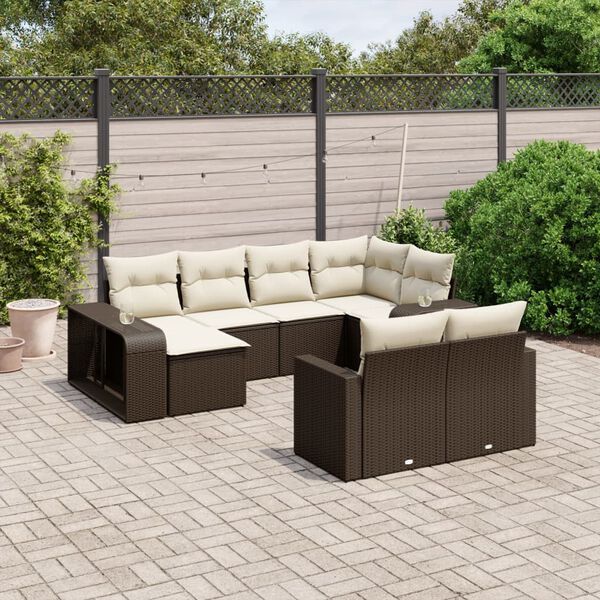 vidaXL 10-tlg. Garten-Sofagarnitur mit Kissen Braun Poly Rattan