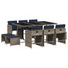 vidaXL 11-teiliges Garten-Ess-Set mit Kissen, grau, Polyrattan