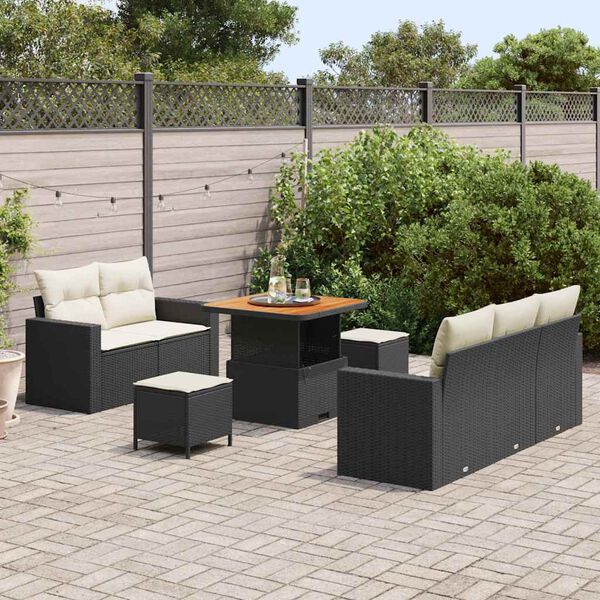 vidaXL Gartensofa-set mit Kissen 8 pcs Schwarz und Creme Poly-Rattan