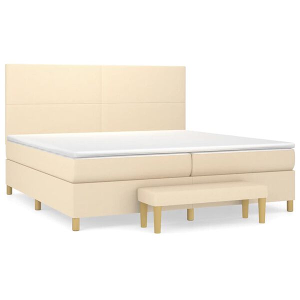 vidaXL Boxspringbett mit Matratze Creme 200x200 cm Stoff