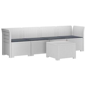 vidaXL 4-Sitzer Gartensofa mit Kissen Rattan Look PP Wei&szlig;