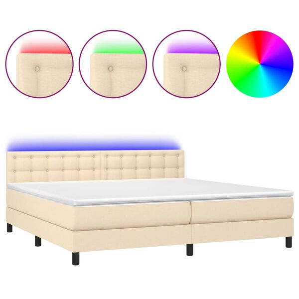 vidaXL Boxspringbett mit Matratze & LED Creme 200x200 cm Stoff
