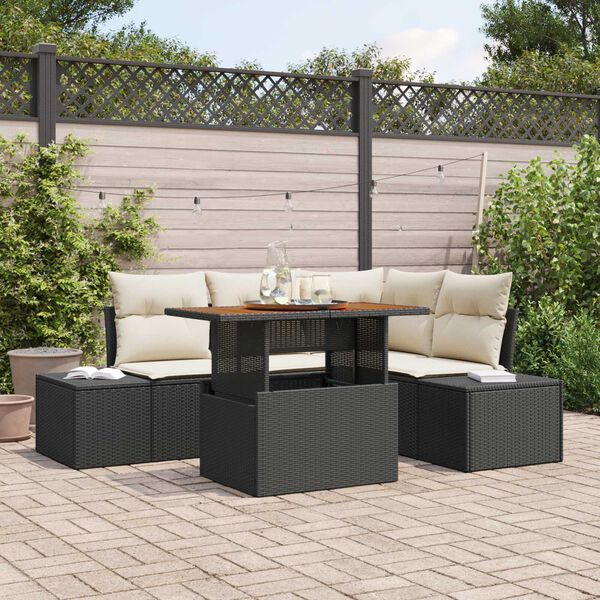 vidaXL Garten-Sofa-Set mit Speicher 5 pcs Schwarz Poly Rattan