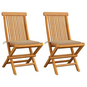 vidaXL Klappst&uuml;hle mit beigen Kissen, 2 St&uuml;ck, Massivholz Teakholz