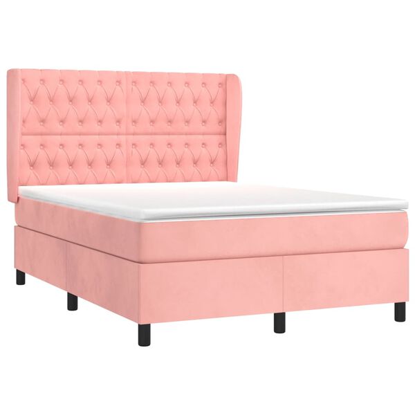 vidaXL Boxspringbett mit Matratze Rosa 140x200 cm Samt