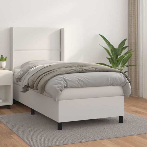 vidaXL Boxspringbett mit Matratze Wei&szlig; 90x200 cm Kunstleder