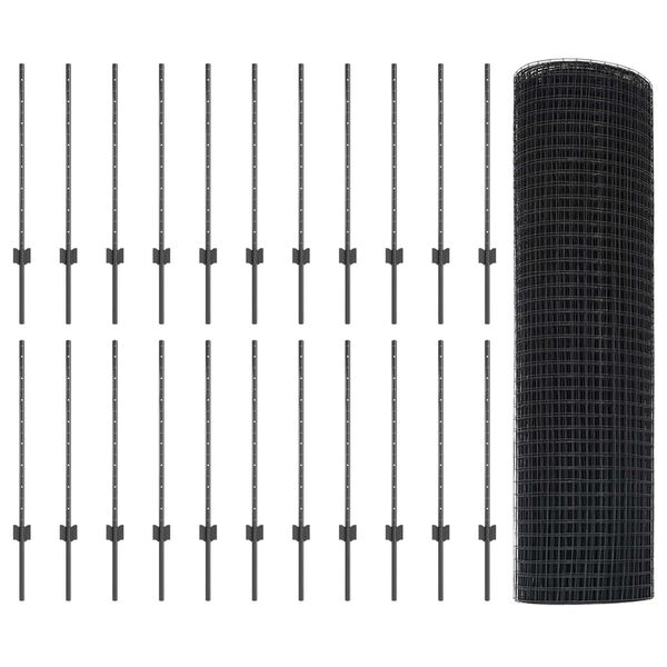 vidaXL Zaun mit Pfosten Grau 0,8 x 50 m Stahl und PVC