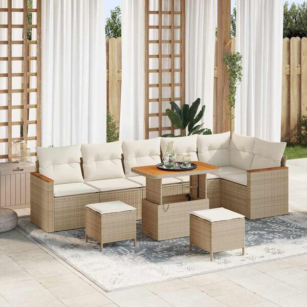 vidaXL Gartensofa-set 9 pcs Beige Poly-Rattan