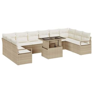 vidaXL Gartensofa-set mit Kissen mit Speicher 11 pcs Beige Poly-Rattan
