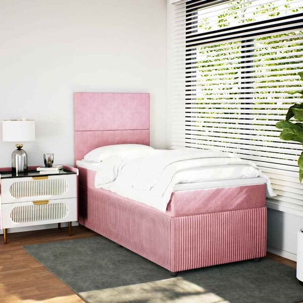 vidaXL Boxspringbett mit Matratze Rosa 90x200 cm Samt
