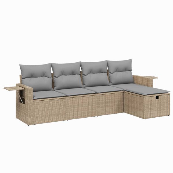 vidaXL 5-tlg. Garten-Sofagarnitur mit Kissen Beige Poly Rattan
