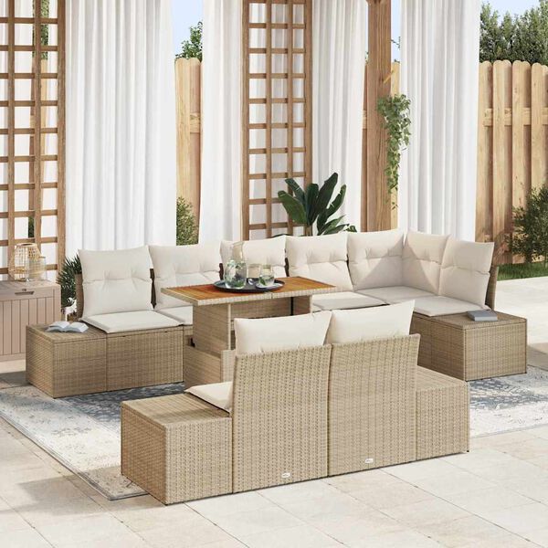 vidaXL Garten-Sofa-Set mit Speicher 9 pcs Beige Poly Rattan
