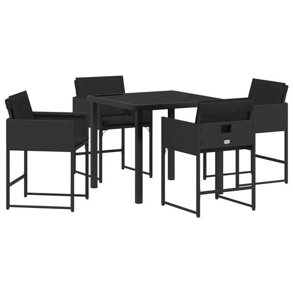 vidaXL Garten Essgruppe mit Kissen 5 pcs Schwarz Poly-Rattan