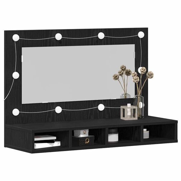 vidaXL Spiegelschrank mit Regal Schwarz Eichen-Optik 90 x 31,5 x 62 cm