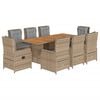 vidaXL 9-tlg. Garten-Essgruppe mit Kissen Beige Poly Rattan