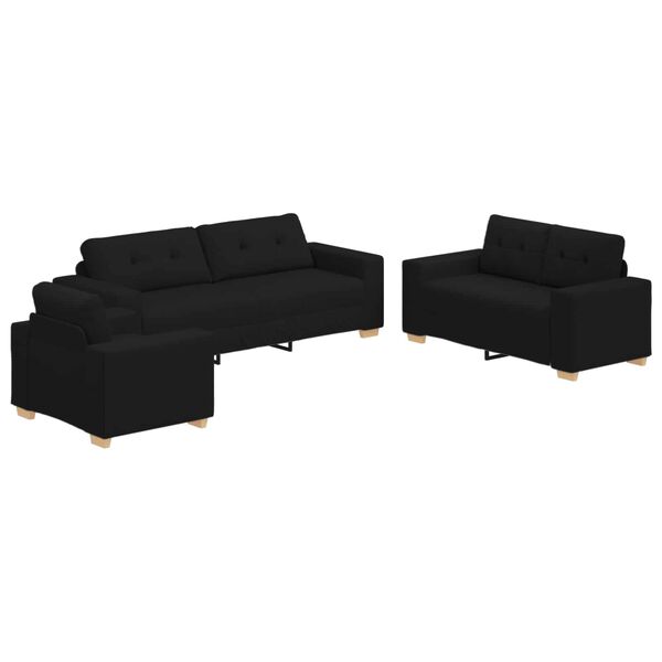 vidaXL Sofa 3 pcs Schwarz 221 x 80 x 80 cm Leinenmischgewebe