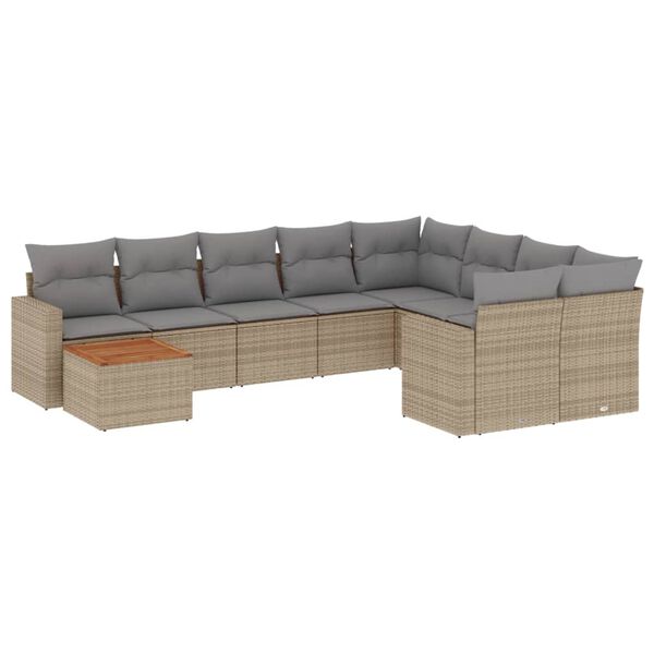 vidaXL 10-tlg. Garten-Sofagarnitur mit Kissen Beige Poly Rattan