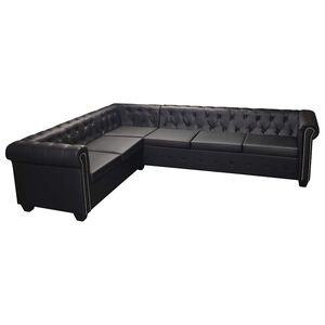 vidaXL Chesterfield Ecksofa 6-Sitzer Schwarz Kunstleder