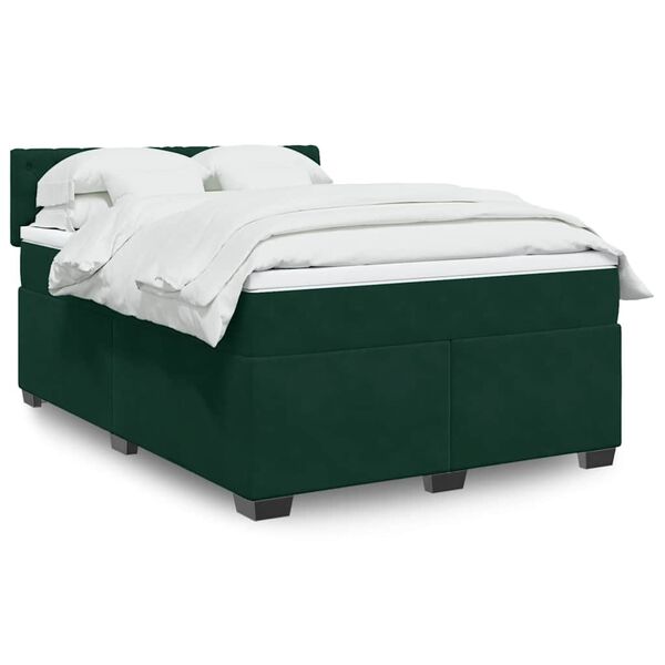 vidaXL Boxspringbett mit Matratze Dunkelgr&uuml;n 140x190 cm Samt