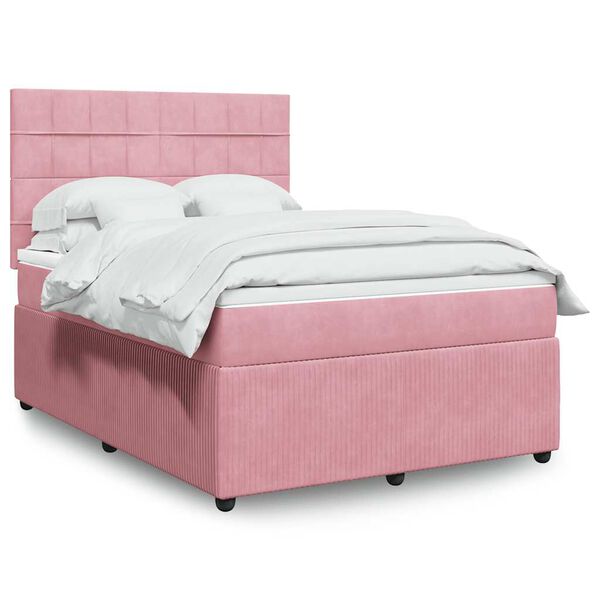 vidaXL Boxspringbett mit Matratze Rosa 140x190 cm Samt