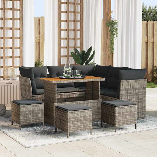 vidaXL Garten-Sofa-Set mit Kissen mit Speicher 9 pcs Grau