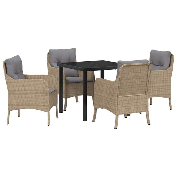 vidaXL Garten Essgruppe mit Kissen 5 pcs Beige Poly-Rattan