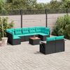 vidaXL 10-teiliges Gartensofa-Set mit Kissen, schwarzes Polyrattan
