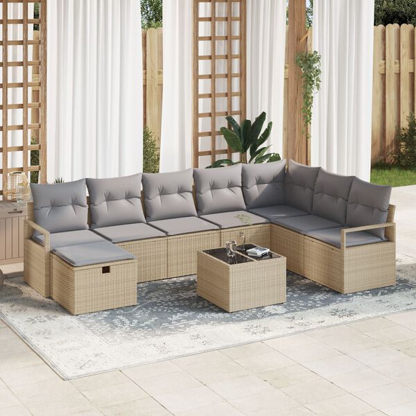vidaXL Sofa Set mit Kissen mit Speicher Beige und Hellgrau Poly-Rattan