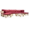 vidaXL 6-tlg. Paletten-Lounge-Set mit Kissen in Rot Holz