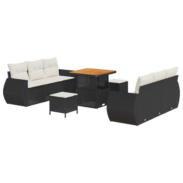 vidaXL Gartensofa-set mit Kissen 9 pcs Schwarz und Creme Poly-Rattan