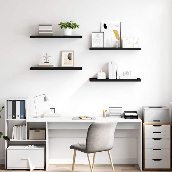 vidaXL Schweberegale 4 Stk. Schwarz 80x23,5x3,8 cm MDF