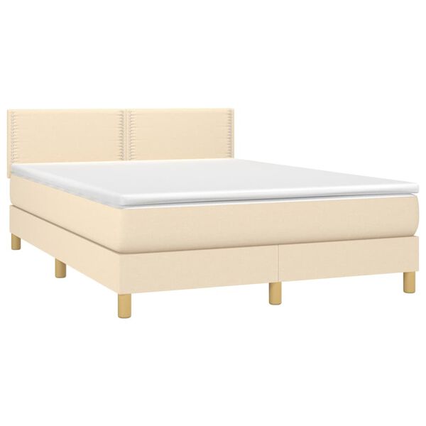 vidaXL Boxspringbett mit Matratze Creme 140x190 cm Stoff