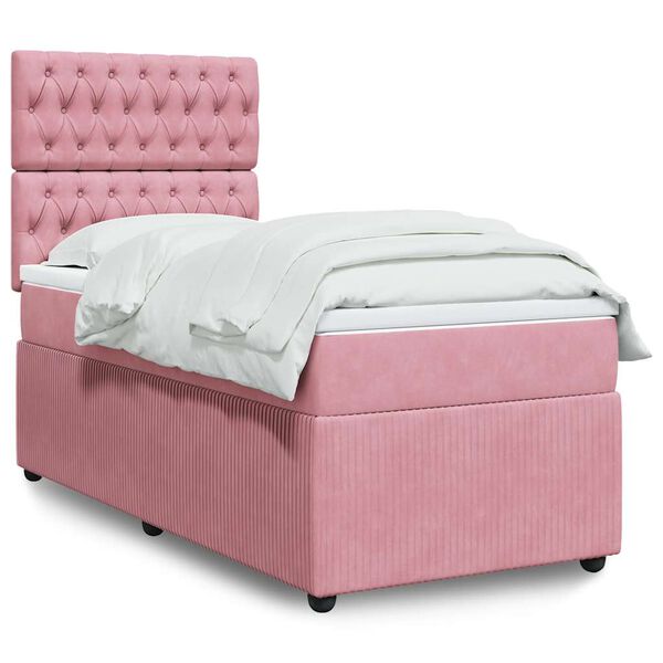 vidaXL Boxspringbett mit Matratze Rosa 90x190 cm Samt