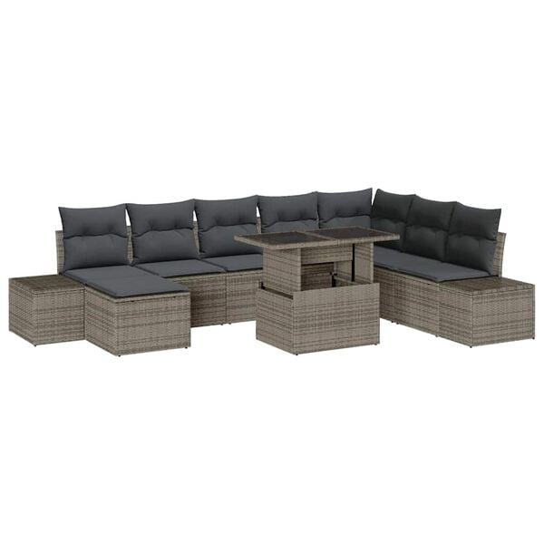 vidaXL Gartensofa-set mit Kissen mit Speicher 9 pcs Grau Poly-Rattan