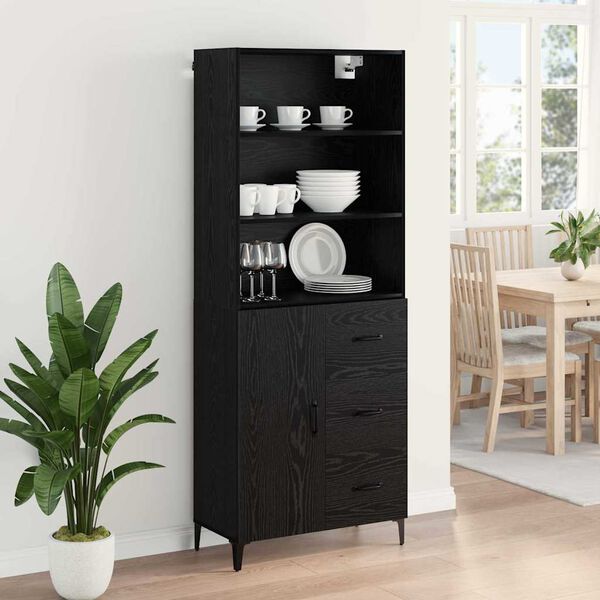 vidaXL Highboard Schwarz Eichen-Optik 69,5 x 34 x 180 cm Holzwerkstoff