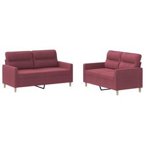 vidaXL 2-tlg. Sofagarnitur mit Kissen Weinrot Stoff