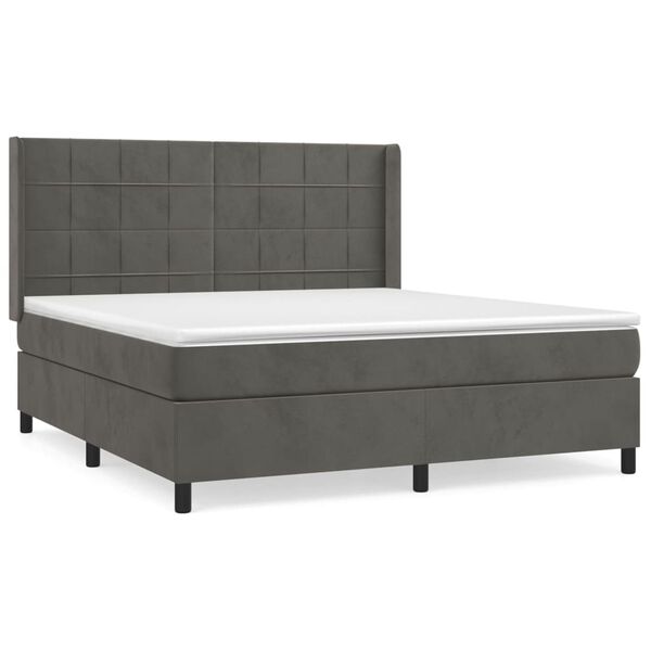 vidaXL Boxspringbett mit Matratze Dunkelgrau 180x200 cm Samt