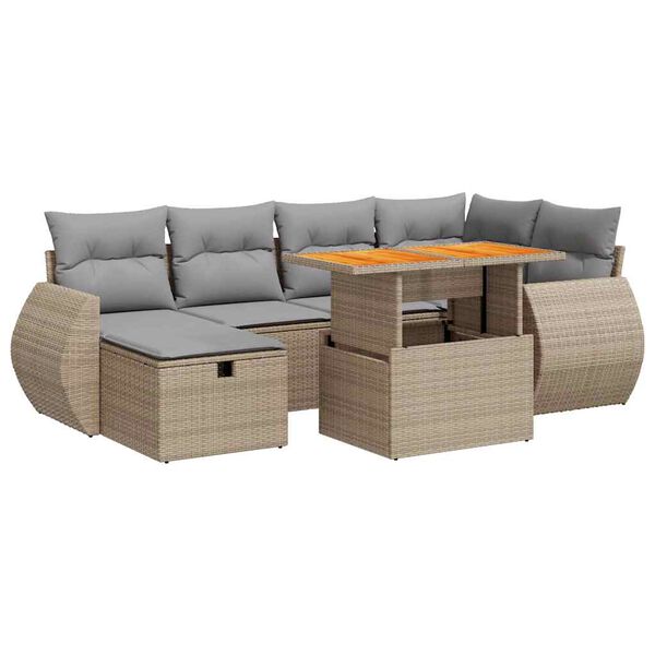 vidaXL 8-tlg. Garten-Sofagarnitur mit Kissen Beige Poly Rattan Akazie