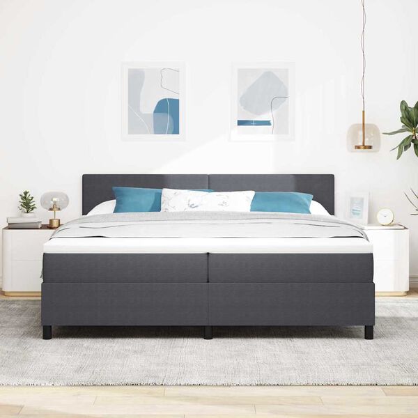 vidaXL Boxspringbett Dunkelgrau und Wei&szlig; 203 x 200 x 88 cm Cordstoff