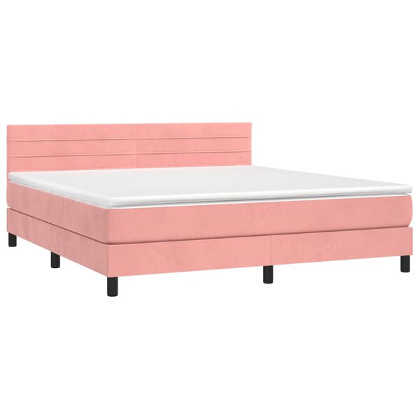 vidaXL Boxspringbett mit Matratze & LED Rosa 180x200 cm Samt