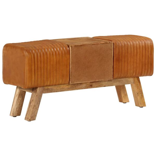 vidaXL Bock-Sitzbank Braun 107cm Echtes Ziegenleder & Massivholz Mango