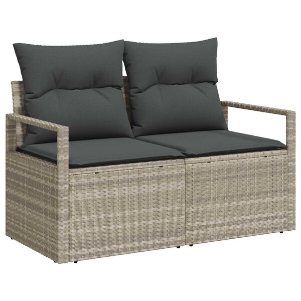 vidaXL Sofa Set mit Kissen mit Speicher 9 pcs Hellgrau Poly-Rattan
