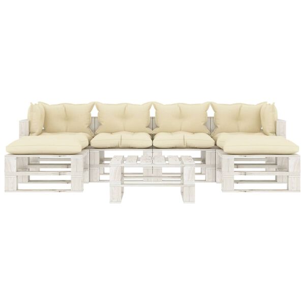 vidaXL 7-tlg. Garten-Lounge-Set Paletten mit Kissen in Creme Holz