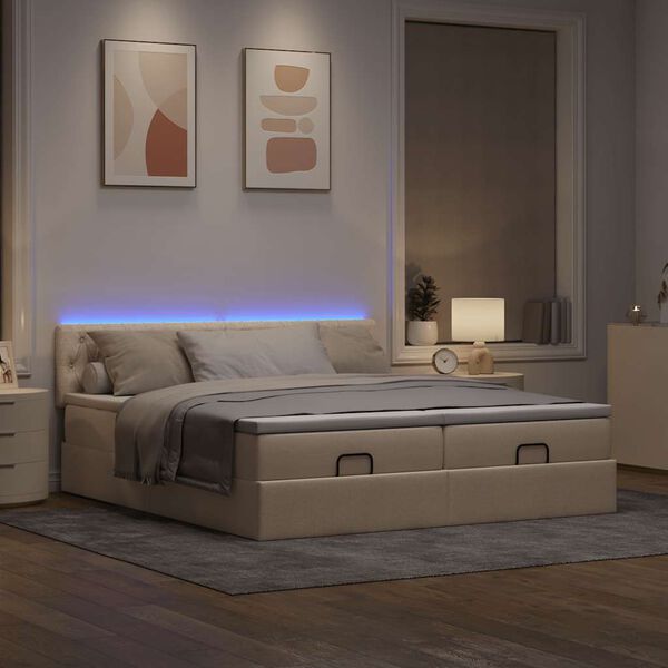 vidaXL Ottoman-Bett mit Matratzen & LEDs Creme 180x200 cm Stoff